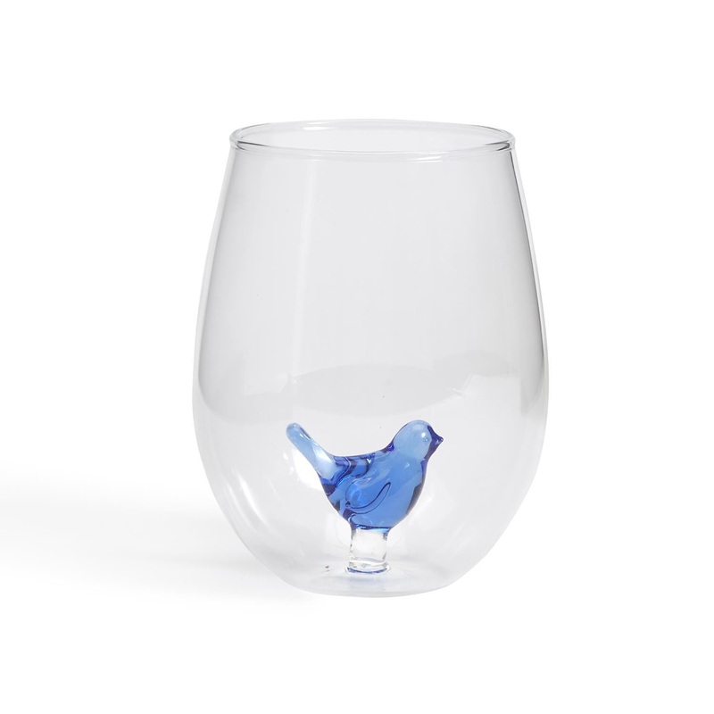 Two’s Company Blue Bird Stemless Wine Glass