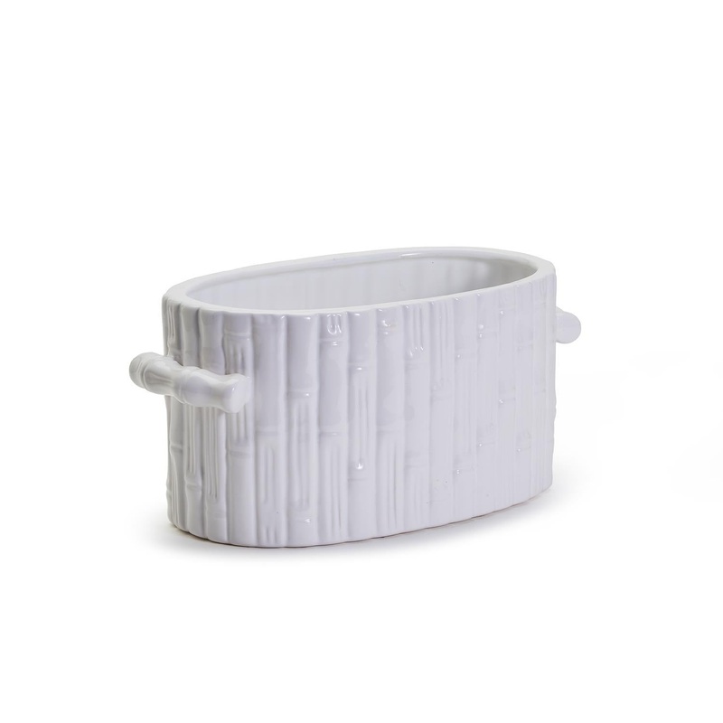 Two’s Company Faux Bamboo Oval Centerpiece / Cachepot with Handles