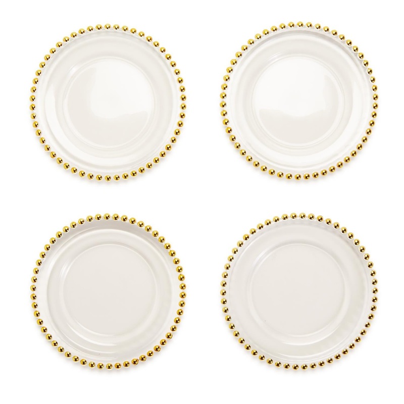 Two’s Company Golden Beads Set of 4 Appetizer / Dessert Plates