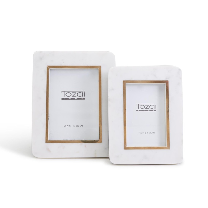 Two’s Company Hoxton White Marble Frames Includes 2 Sizes, Set of 2