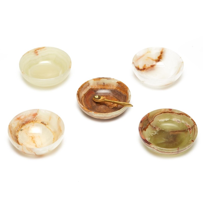 Two’s Company Onyx-Marble Bowl with Golden Spoon, Assorted 5 Colors