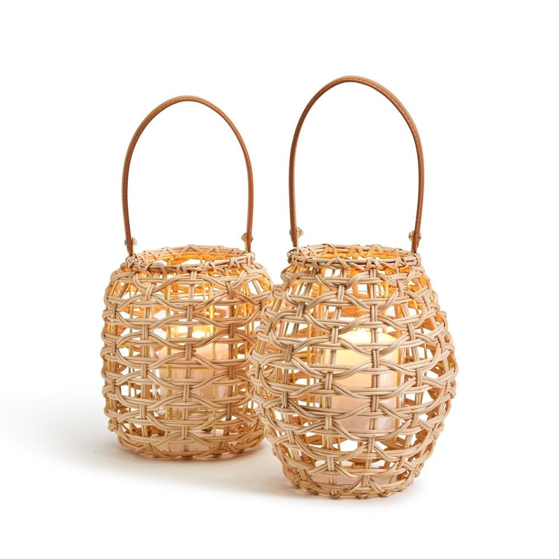 Two’s Company Rattan Lantern Decor Assortment of 2 Shapes