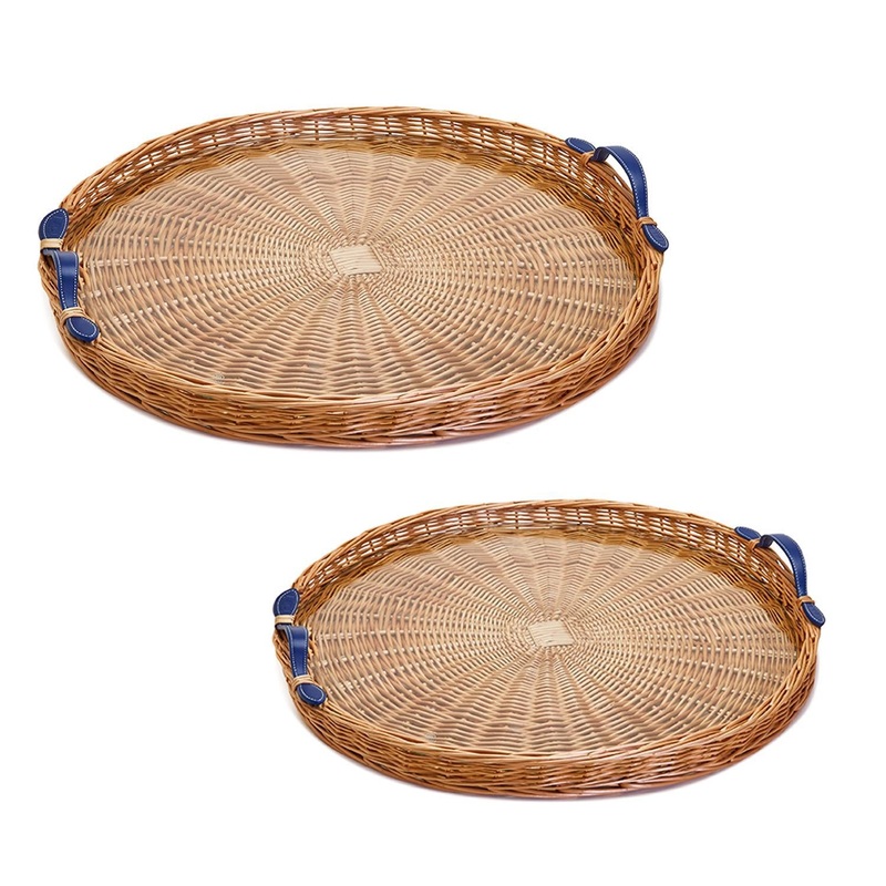 Two’s Company Set of 2 Wicker Round Tray with Handles, 24×24
