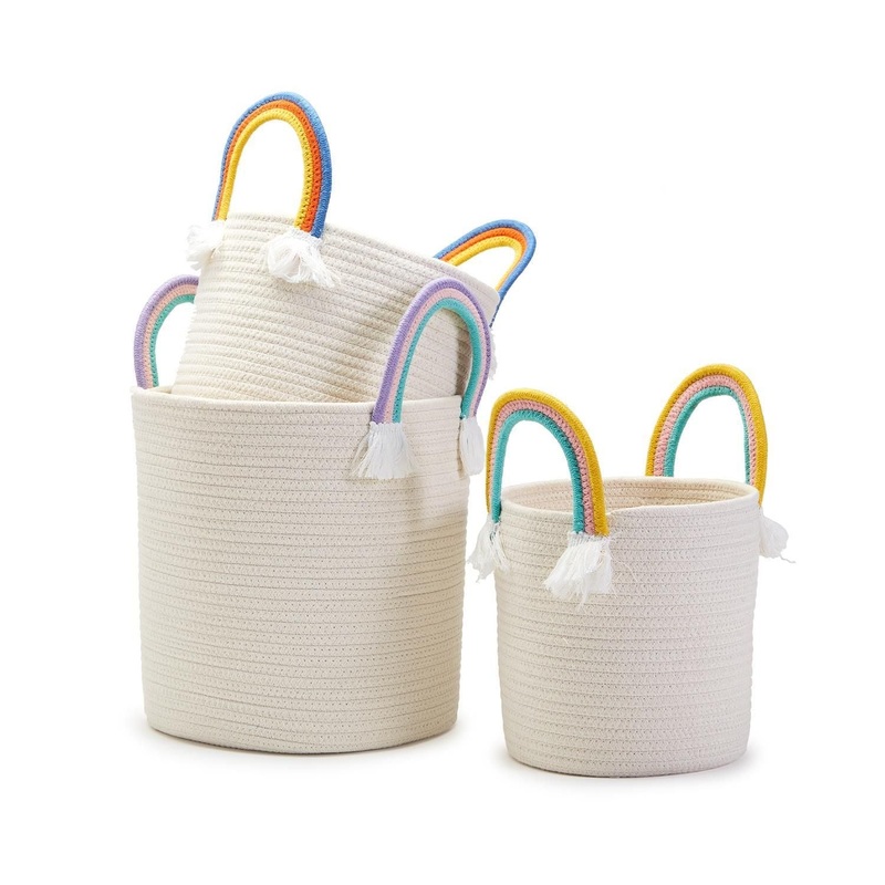 Two’s Company Set Of 3 Rainbow Handle Hand-Crafted Rope Baskets