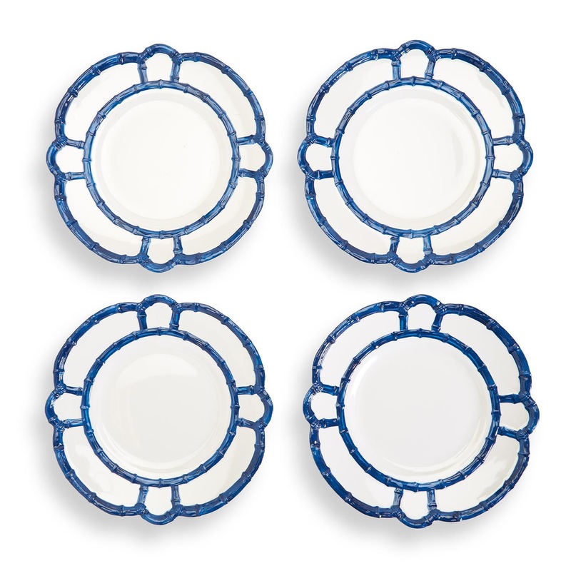 Two’s Company Set of 4 Blue Bamboo Touch Dinner Plate