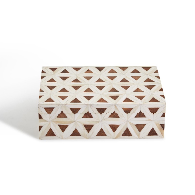 Two’s Company Triangle Patterned Bone Covered Box, 8x12x4
