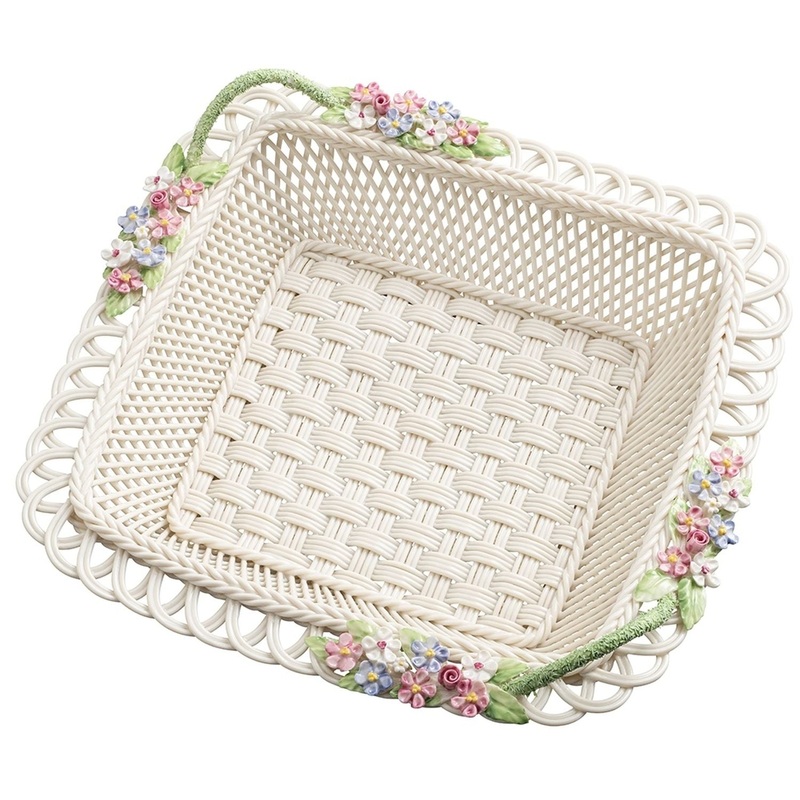 Belleek Periwinkle Square Basket, 2.5 x 10 x 10
