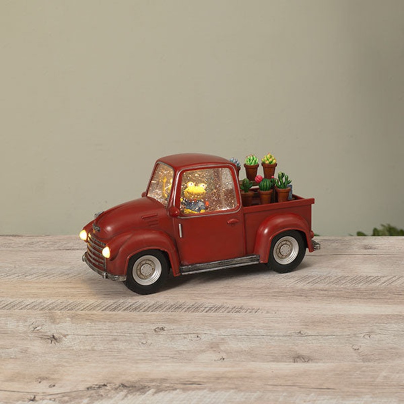 Gerson 11.5L B/O Lighted Spinning Water Globe Truck w/ Frog & Succulents