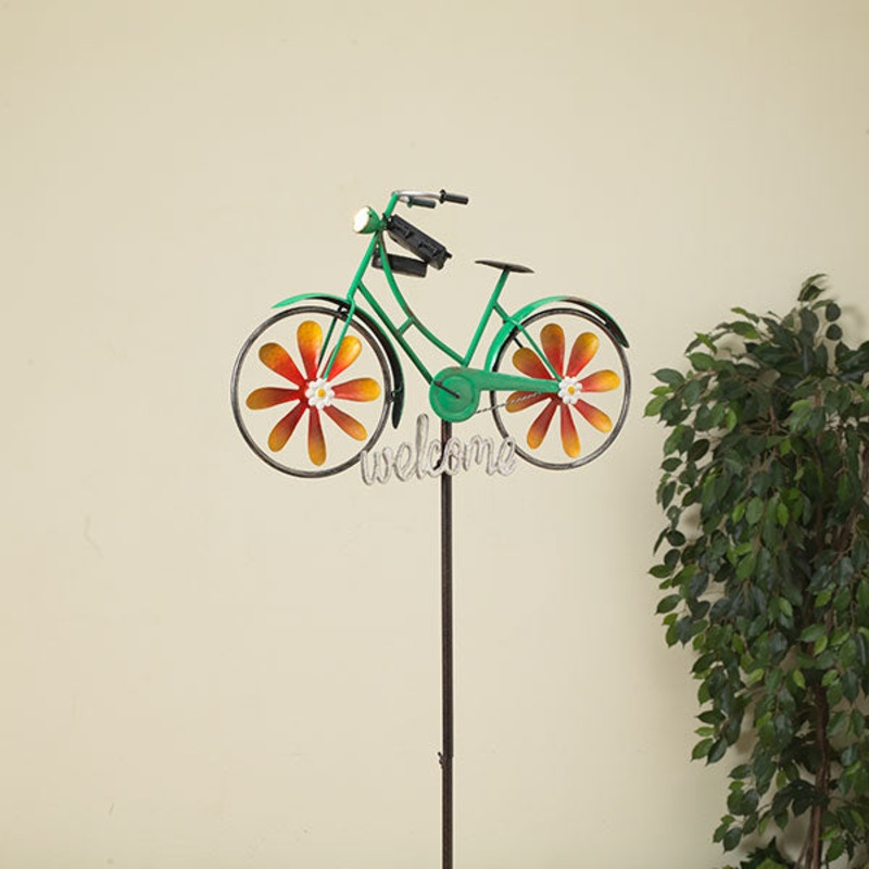 Gerson Company 63H Solar Lighted Metal Bicycle Wind Spinner Yard Stake
