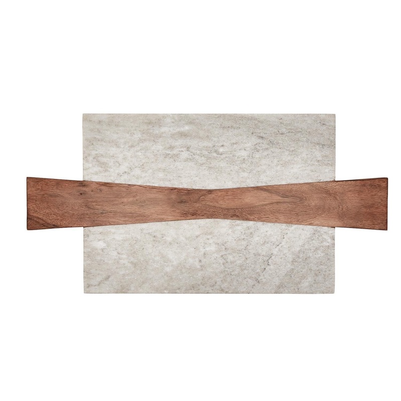 Perfectly Polished Marble Charcuterie Cheese Board With Acacia Wood Accent.