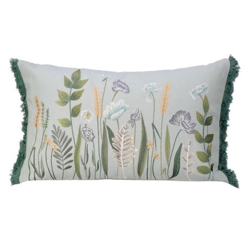 Regency International Embroidered Botanica Pillow with Fringe 12 x 20