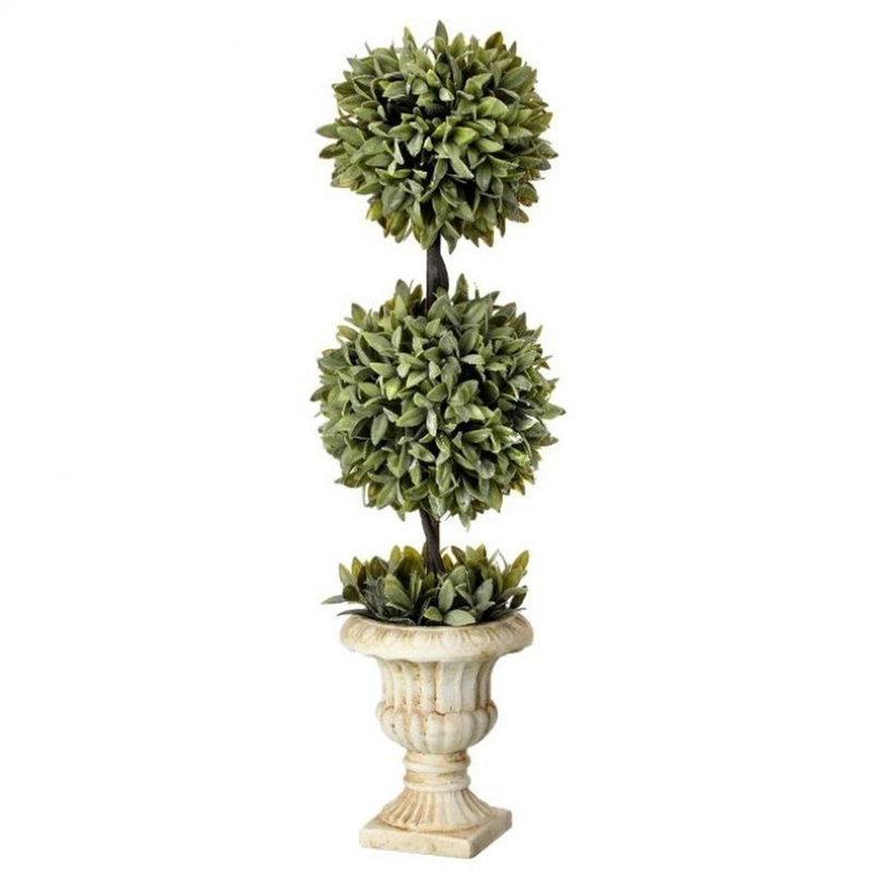 Regency International Potted Plastic Flocked Sage Double Ball Topiary 26