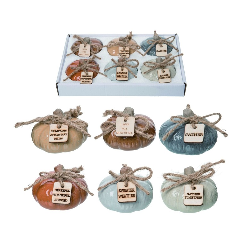 Transpac Dolomite Rustic Pumpkins With Tag In Display Set Of 6