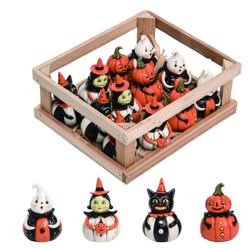 Transpac Johanna Parker Resin Mini Pumpkin Peeps In Crate Set Of 12