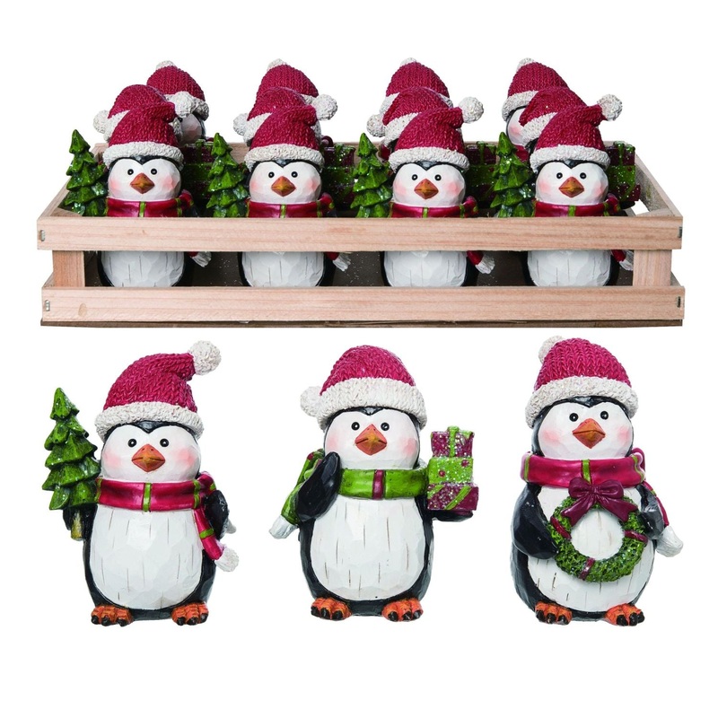 Transpac Mini Resin Christmas Penguins With Crate Set Of 12