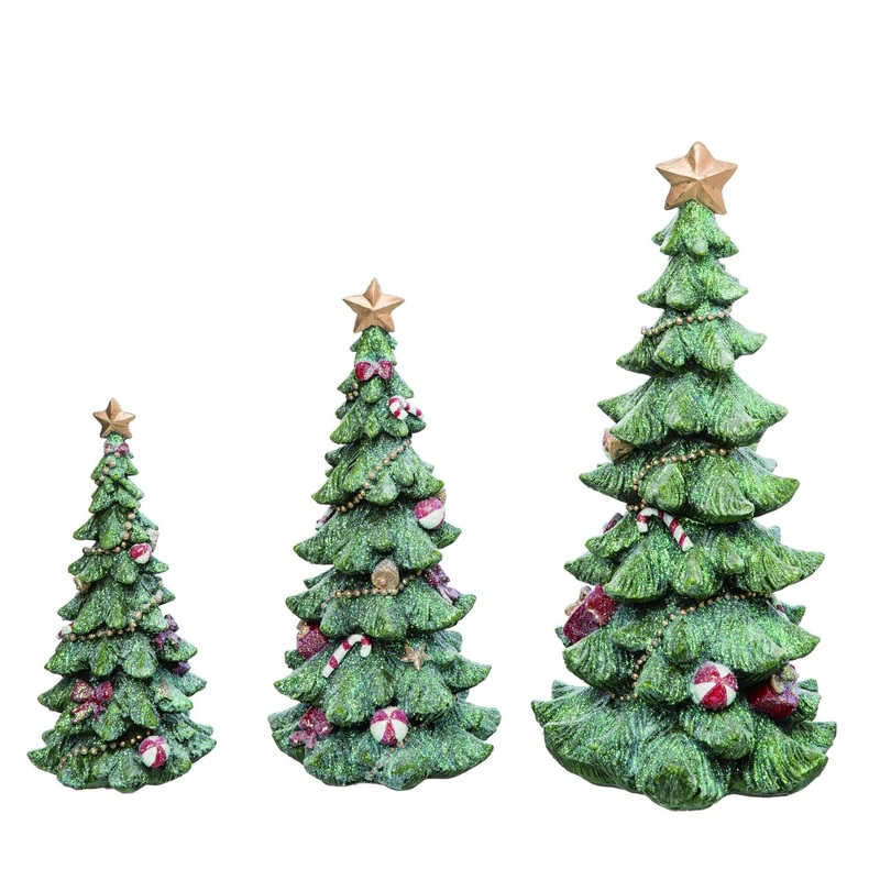 Transpac Resin Christmas Glitter Tree Figurine Set Of 3