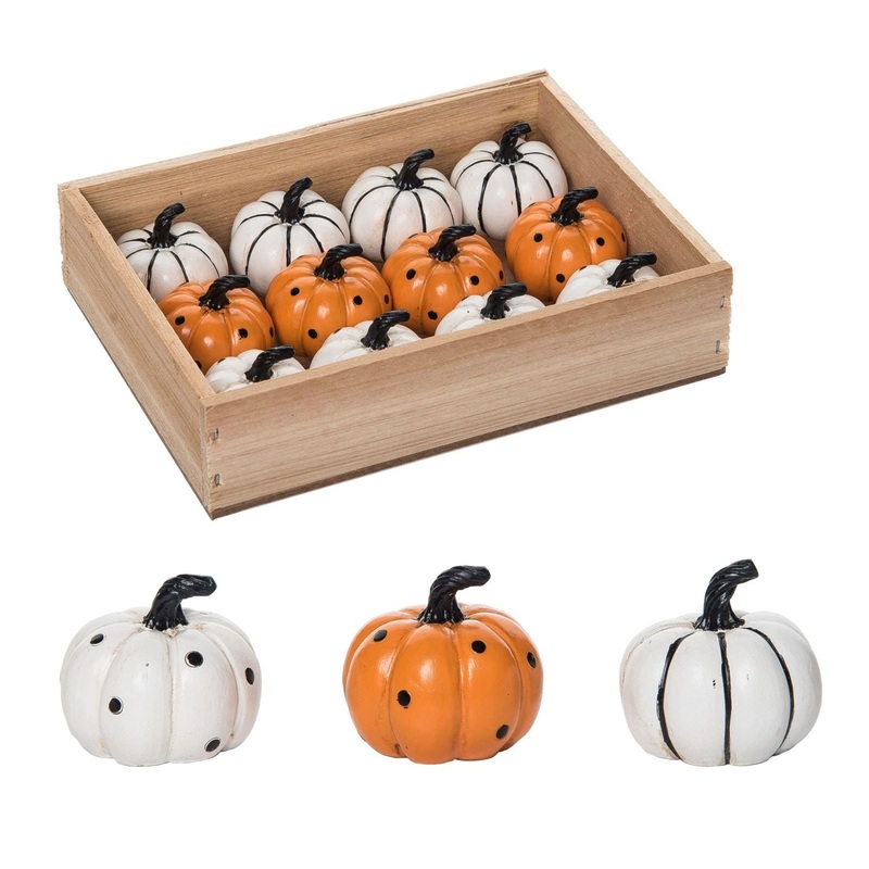 Transpac Resin Mini Pumpkin Figurine In Crate Set Of 12