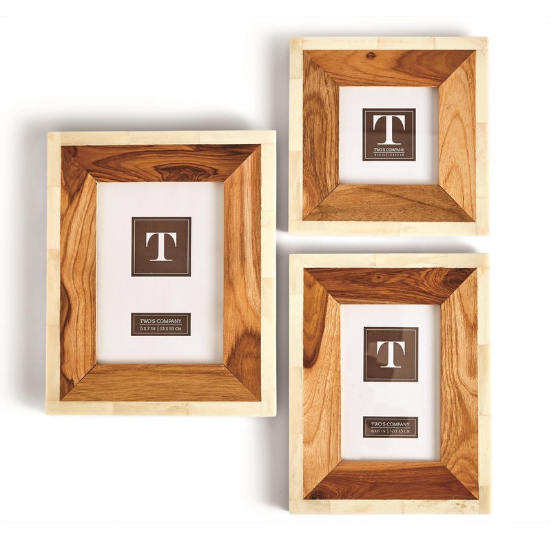 Two’s Company Wood and Bone Photo Frames Includes 3 Sizes, Set of 3