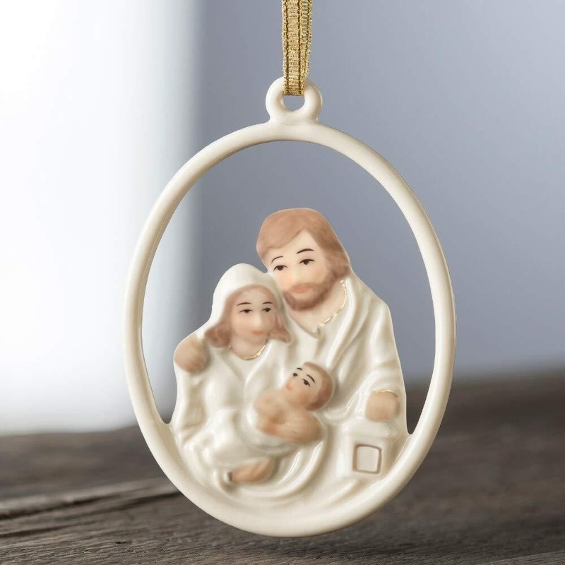 Belleek Nativity Family Hanging Ornament, White, Porcelain, 4 x 6 x 6