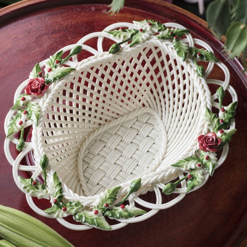 Belleek Winter Flower Basket, White, China, 2 x 5.5 x 7