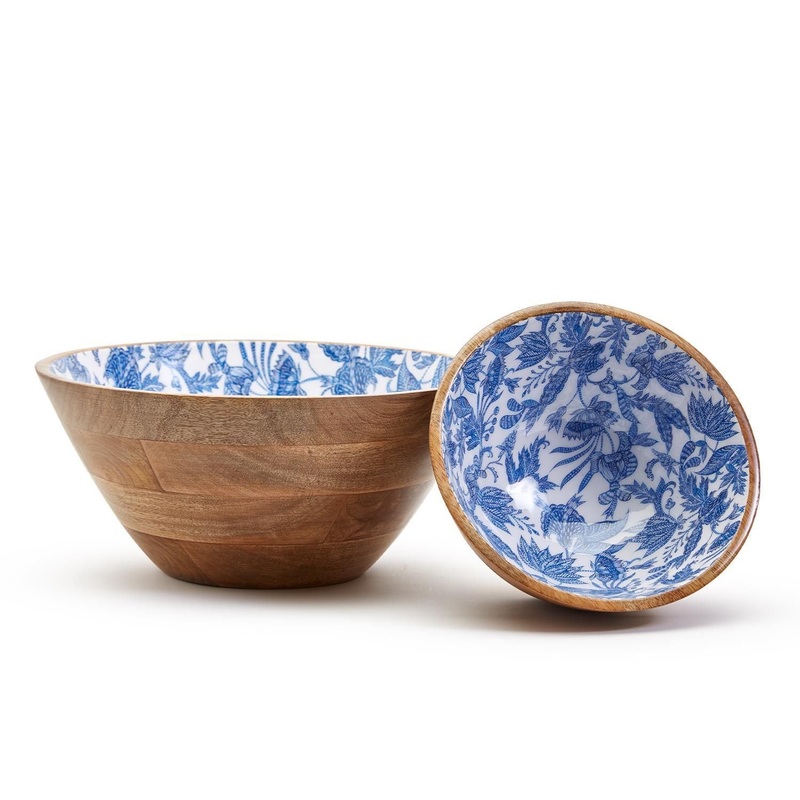 Two’s Company Blue Batik Set Of 2 Wooden Bowls
