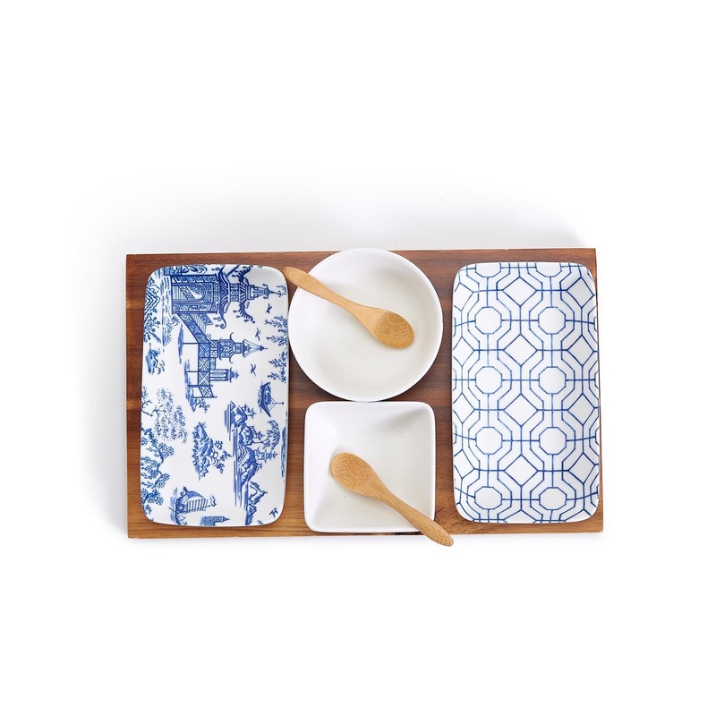 Two’s Company Chinoiserie 7 Pieces Tidbits and Tapas Serving Set.