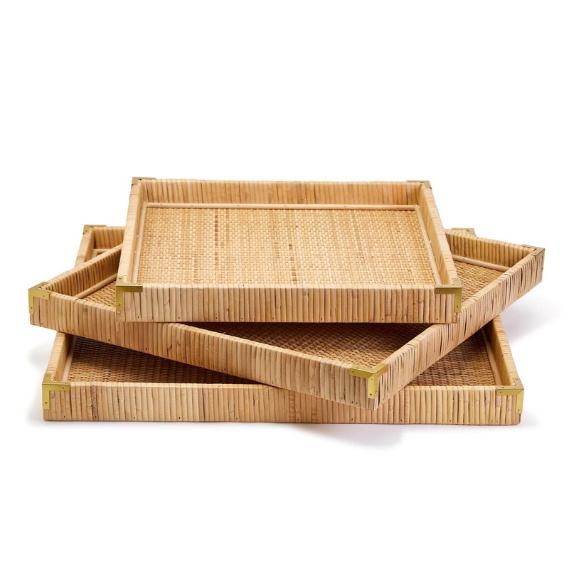 Two’s Company Set of 3 Rattan Square Trays