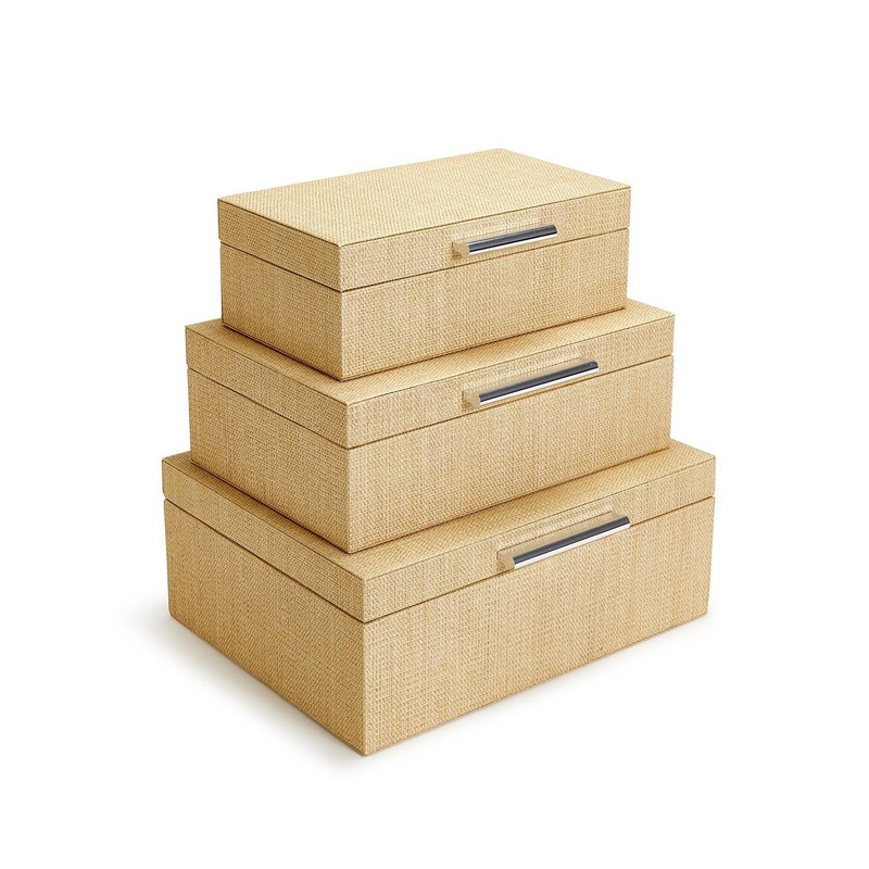Two’s Company Set of 3 Terra Cane Hinged Boxes with Lining