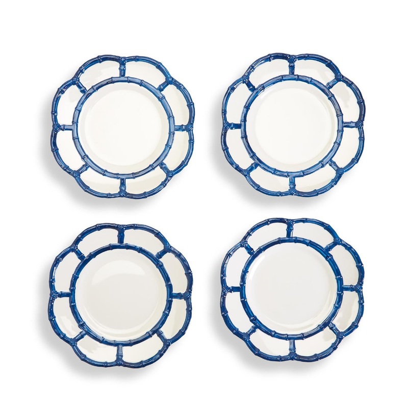 Two’s Company Set of 4 Blue Bamboo Touch Accent Plate