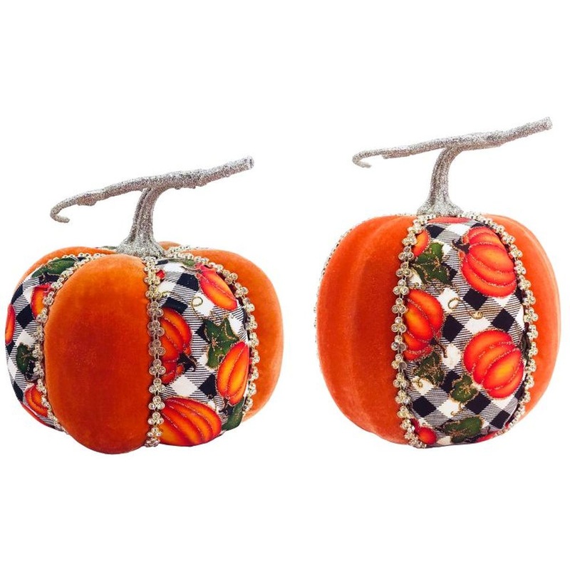Mark Roberts Fall 2022 Fall Plaid Pumpkin, Assortment Of 2 6-7 Inches