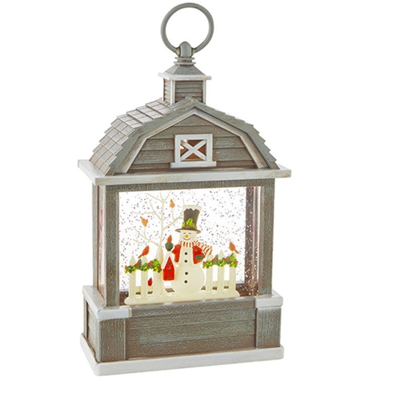 Raz 2022 Holiday Water Lanterns 12.75 Snowman w/ Cardinals Lighted Water Barn