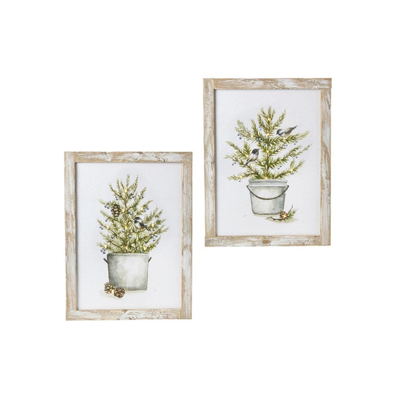 Raz Imports 2021 16 Potted Tree with Birds Lighted Wooden Wall Art, 2 Assorted