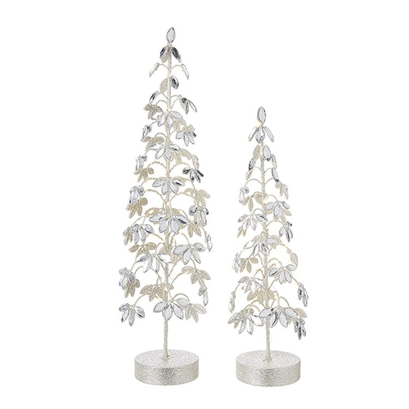 Raz Imports 2022 City Of Lights 21 White Lighted Glitter Jewel Tree, 2 Set