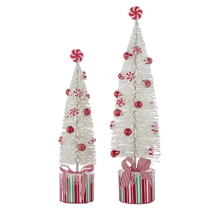 Raz Imports 2022 Merrymint 20 Peppermint Bottle Brush Trees On Present, 2 Set