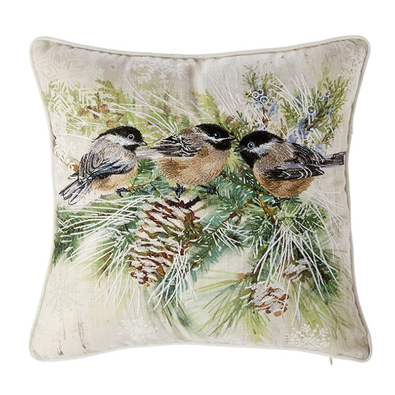Raz Imports 2022 Winter Cottage 18 Chickadees Pillow
