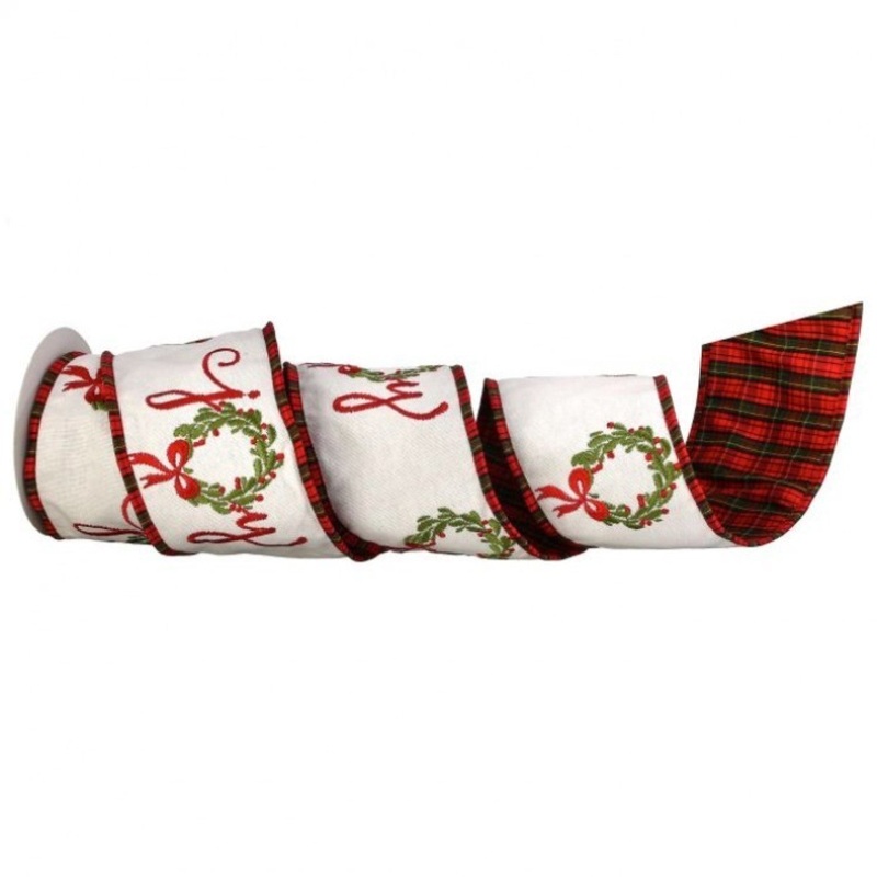 Regency International 4X5Y Joy Wreath Dupion Plaid Back Ribbon
