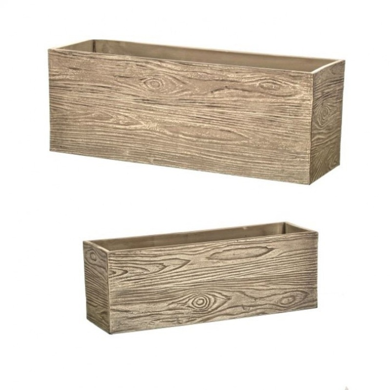 Regency International Fiber Resin Woodgrain Rectangular Planter 17-21L Set of 2