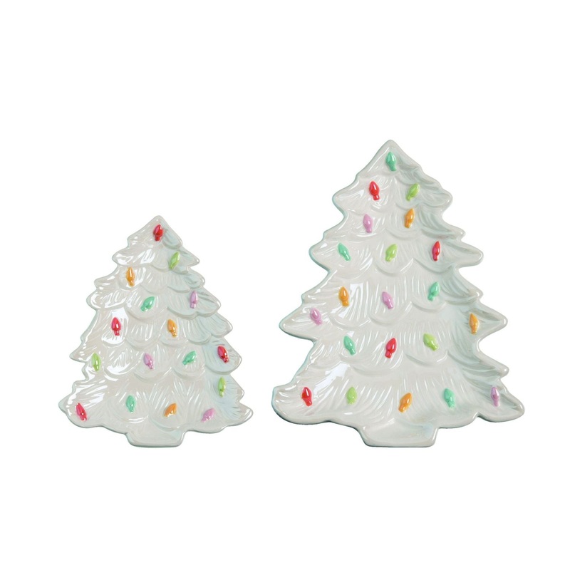 Transpac Dolomite Christmas Tree Plates Set Of 2