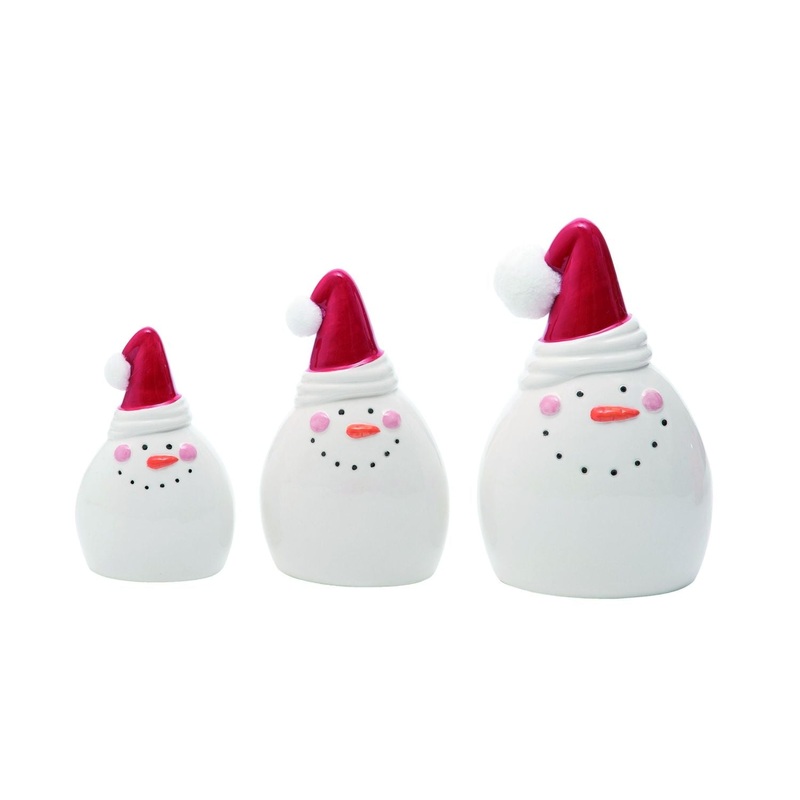Transpac Dolomite Pom Pom Hat Snowman Decor Set Of 3