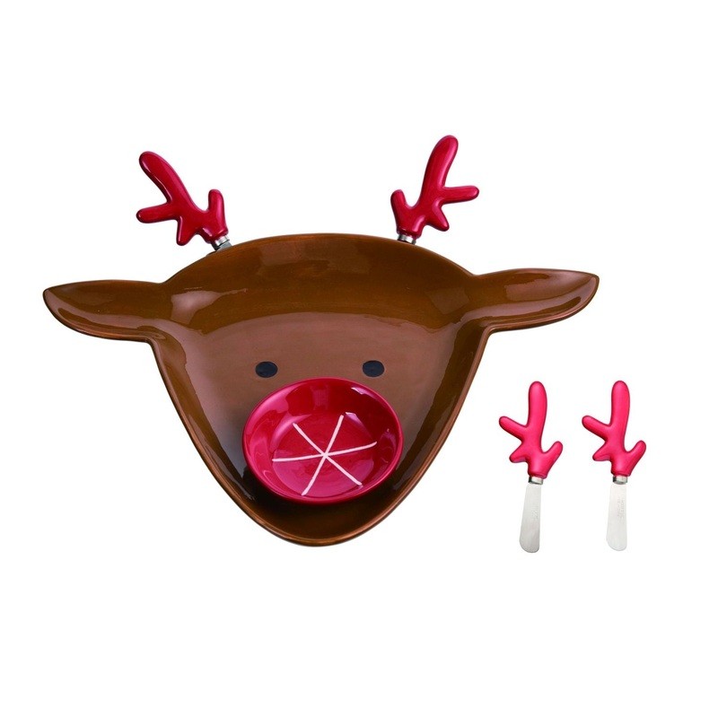 Transpac Dolomite Reindeer Chip & Dip Set Of 4