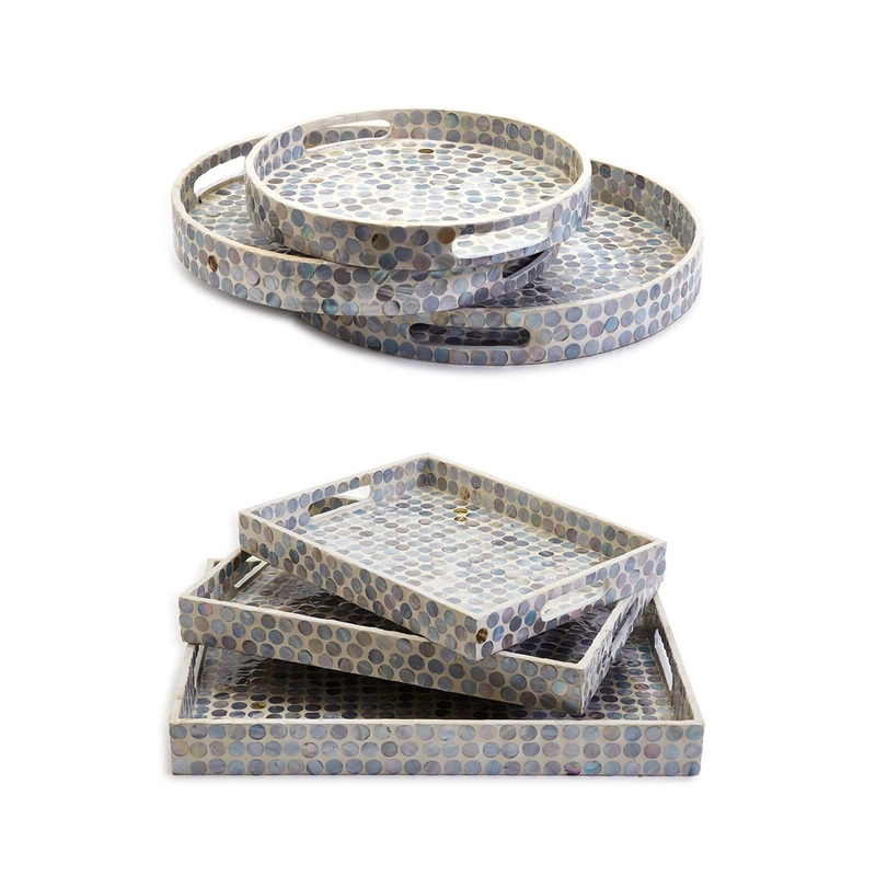 Two’s Company Slate Gray Asst of 6 Gallery Tray w/ Dot Pattern 3 Set Each Style