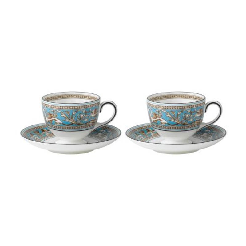 Wedgwood Florentine Turquoise Set of 2 Teacups & Saucers