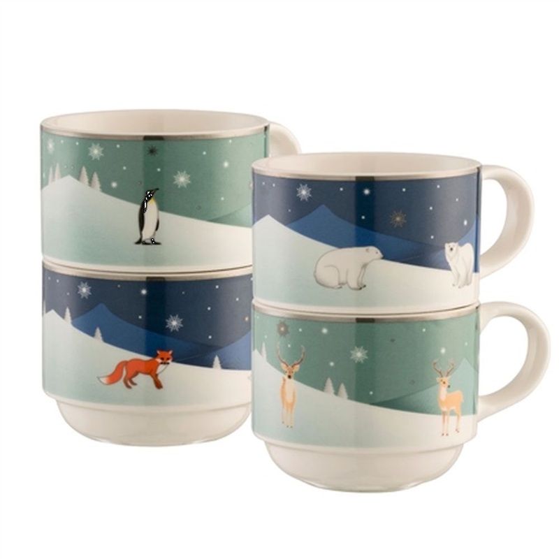 Aynsley Winter Animals Stacking Mugs, Set of 4, Porcelain