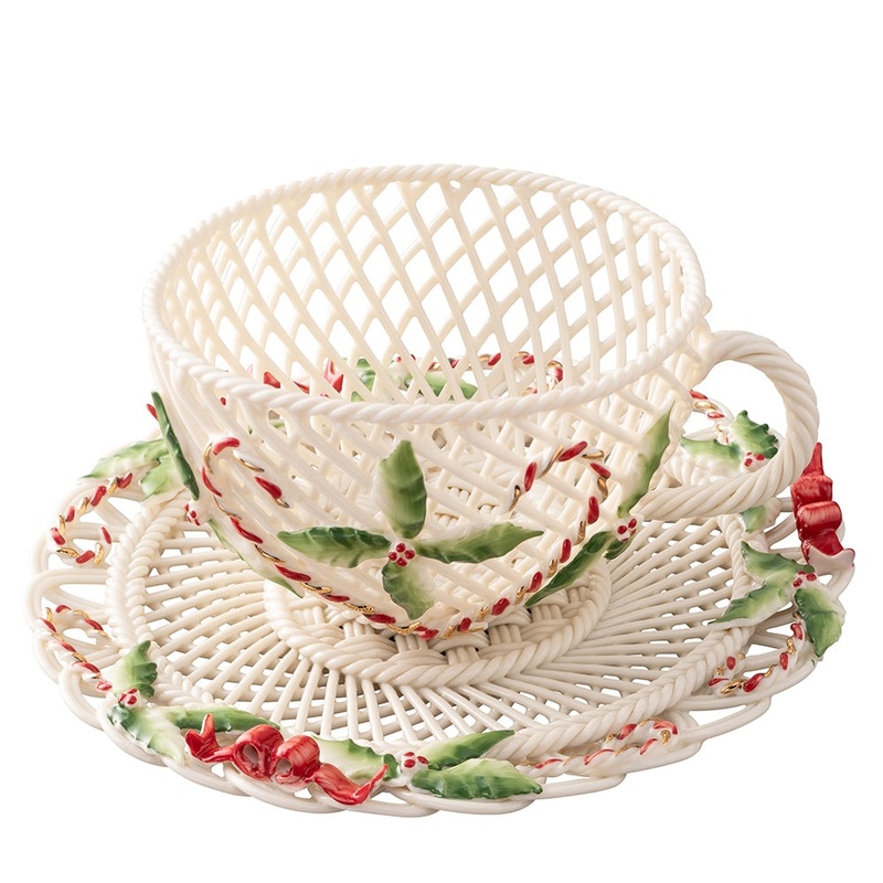 Belleek Christmas Cup & Saucer Basket