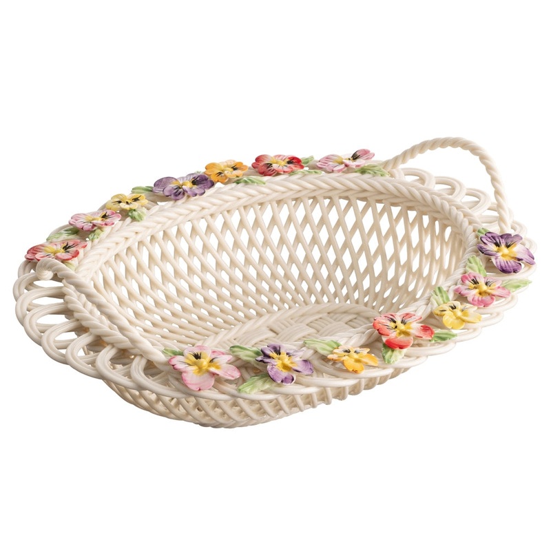 Belleek Pansy Oval Basket, 3 x 6 x 8