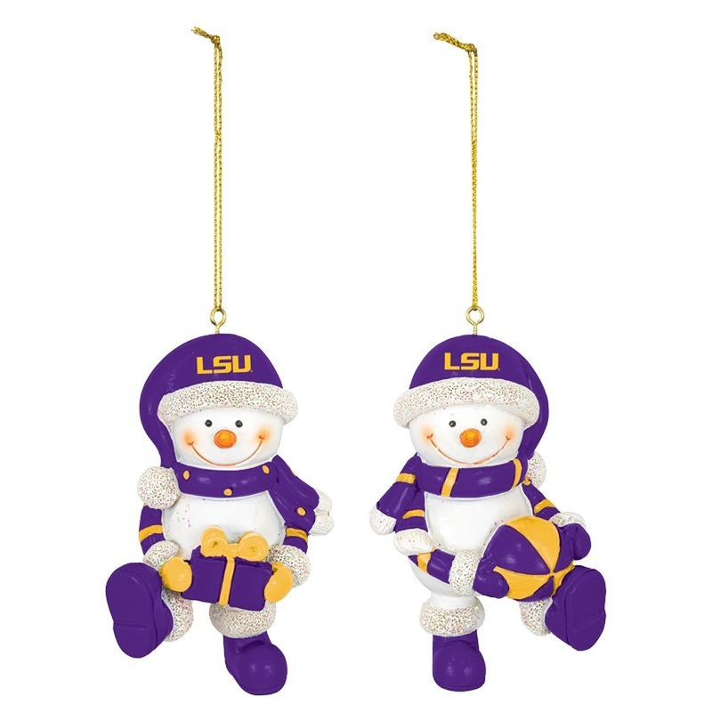 Hanna’s Handiworks Lsu Resin Snowman Ornament 2-Piece Set