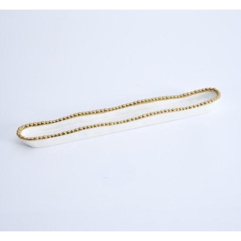 Pampa Bay Golden Salerno Olive Serving Dish, White, Porcelain, 1.75 x 14 inches