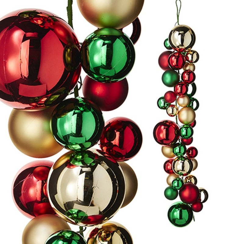 Raz 2022 Ball Garlands 4′ Mixed Sized Red, Green & Gold Ball Garland