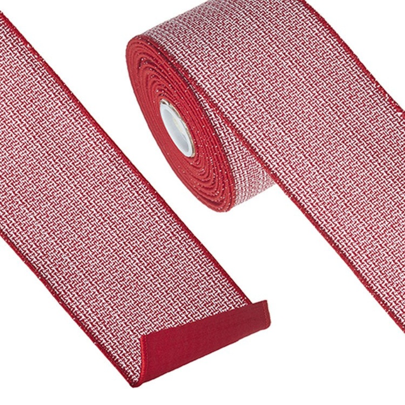 Raz Imports 2022 4 X 10 Yards Red And White Tweed Wired Ribbon