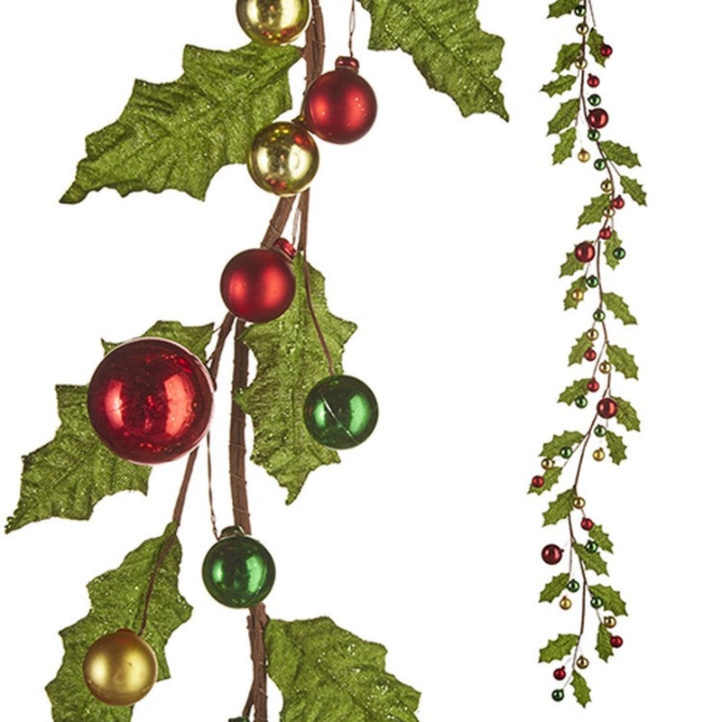 Raz Imports 2022 Tartan Tidings 5.5′ Holly And Ball Garland